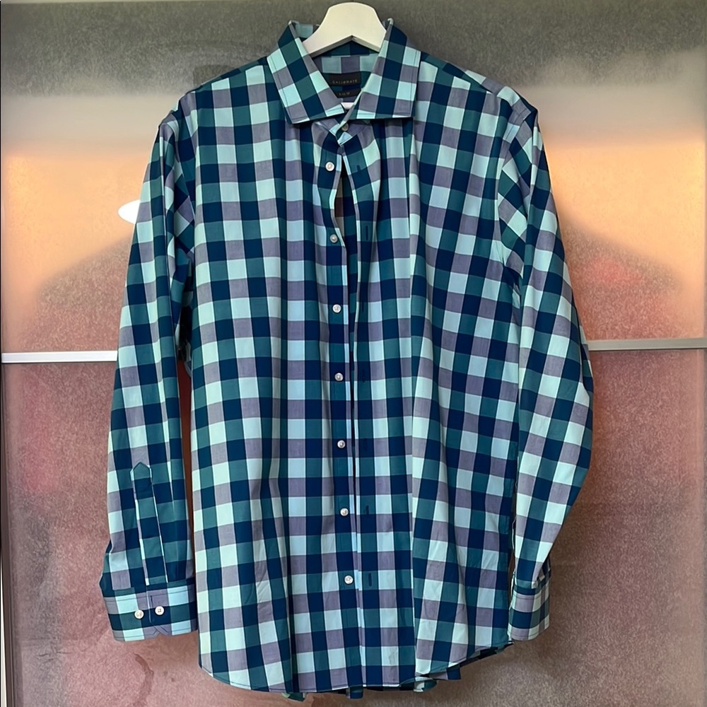 C2 by Calibrate Blue and Green Casual Button Down Shirt